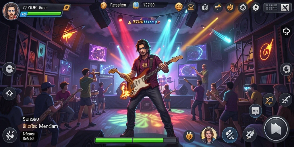 Screenshot gameplay 777IDR menunjukkan pemain bersenang-senang dengan musik.