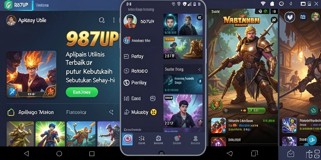 Tampilan utama 987UP dengan fitur utilitas lengkap untuk aktivitas sehari-hari.