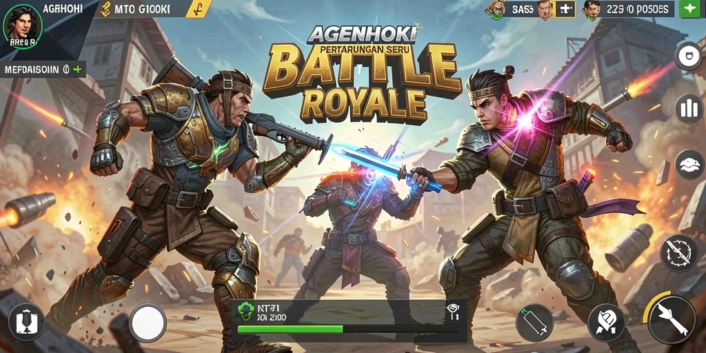 Tampilan aksi seru saat bertarung di AGENHOKI Battle Royale.