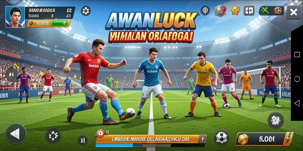 Tampilan gameplay seru dalam AWANLUCK yang menampilkan aksi olahraga.