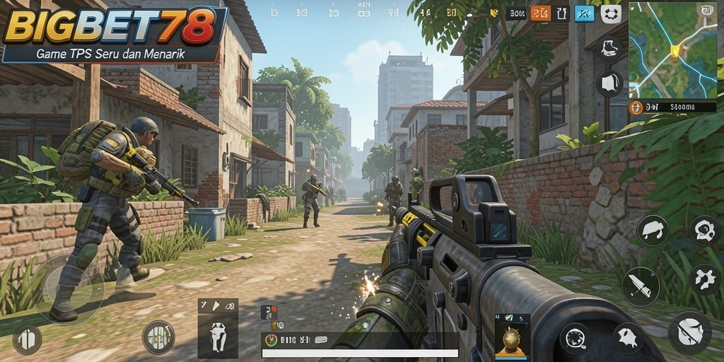 Screenshot utama BIGBET78 menampilkan aksi gameplay TPS yang menegangkan.