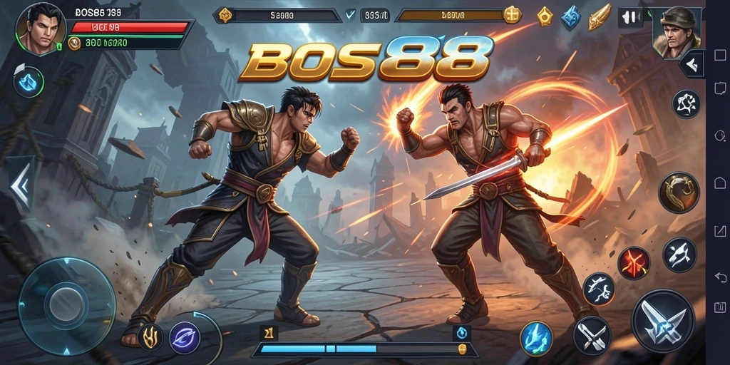 Tampilan seru pertarungan epik di BOS88 dengan karakter-karakter unik.