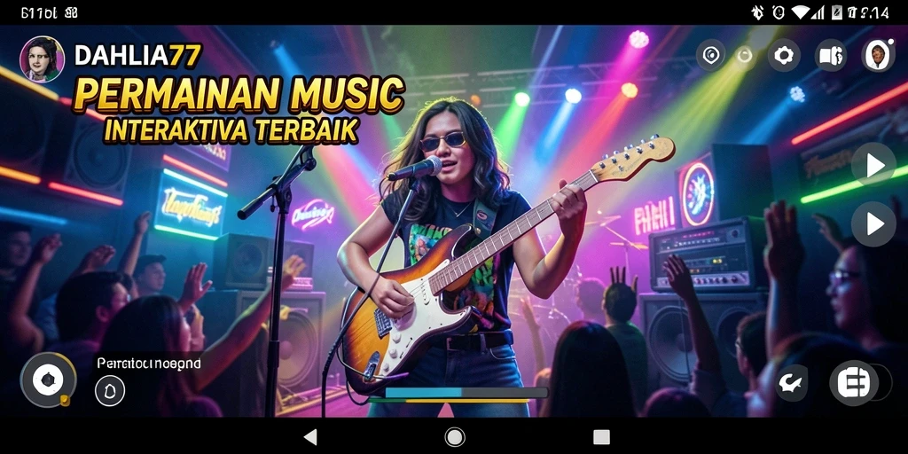 Tampilan dinamis gameplay DAHLIA77 dengan suasana musik yang menggembirakan.