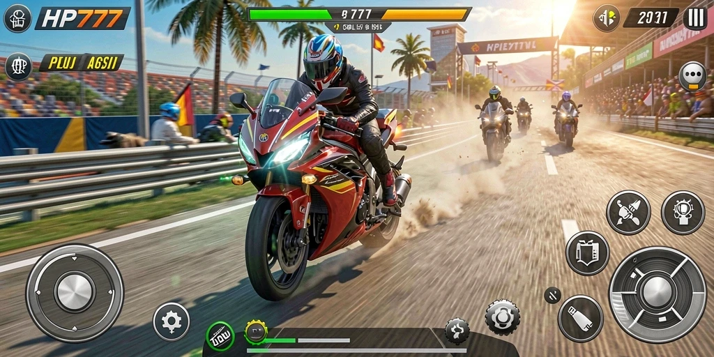 Gameplay menegangkan dalam balapan motor yang mendebarkan.