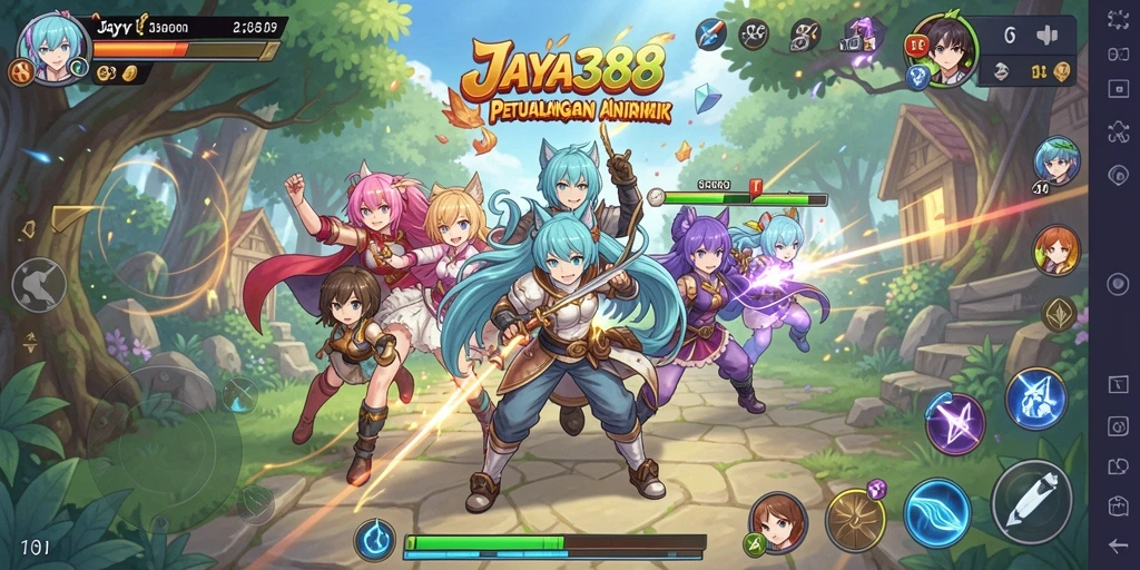Gameplay JAYA388 menampilkan aksi seru dan karakter Anime menarik.