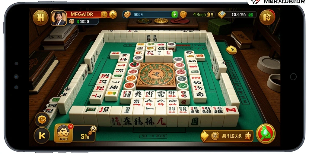 Tampilan screenshot MEGAIDR yang menampilkan gameplay Mahjong yang menarik.