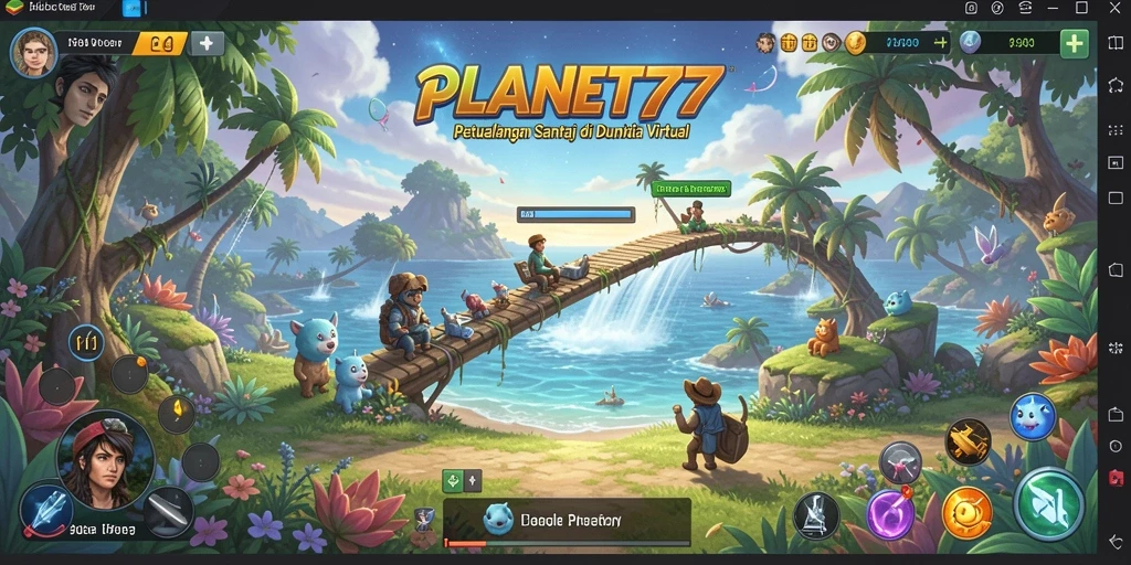 Tangkapan layar utama dari gameplay <strong>PLANET77</strong> yang penuh warna dan petualangan seru.
