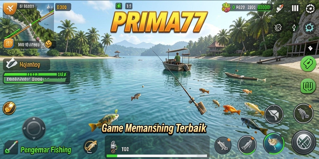 Tampilan gameplay PRIMA77 yang menegangkan saat memancing.