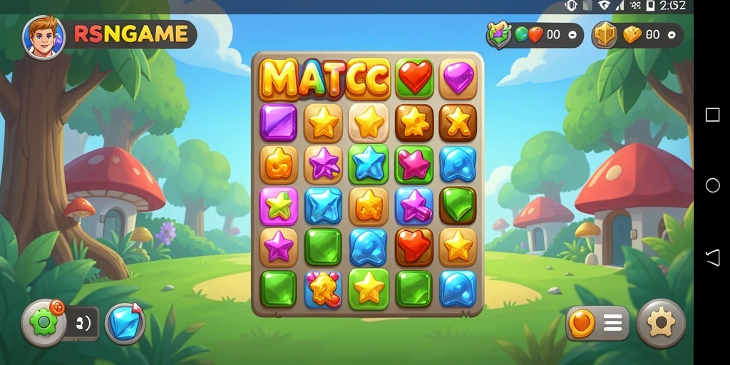 Screenshot gameplay RSNGAME yang menunjukkan aksi mencocokkan blok berwarna.