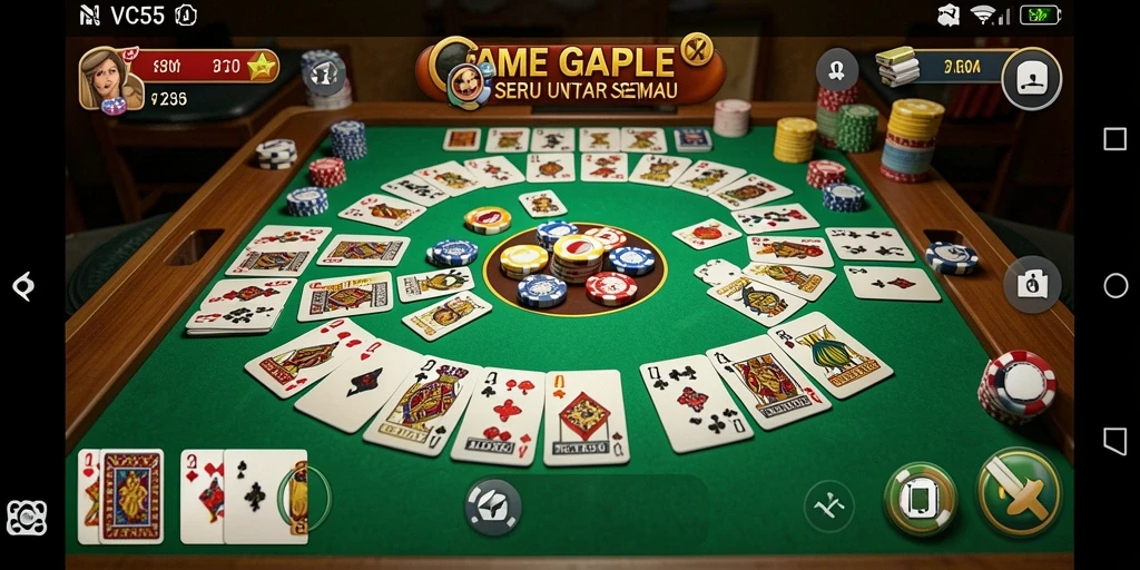 Tampilan gameplay seru dari game Gaple VC55 yang menantang.