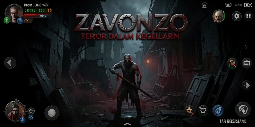 Screenshot gameplay ZAVONZO menunjukkan suasana mencekam yang menyelimuti pemain.